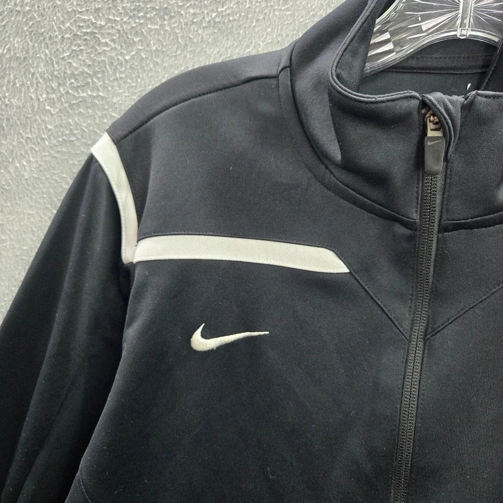 Nike Women Jacket Large Black Track Logo Swoosh Embroidered Pockets Full Zip - Picture 4 of 12